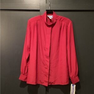 Pendleton classic chiffon style pleated maroonlong sleeve button down blouse 14